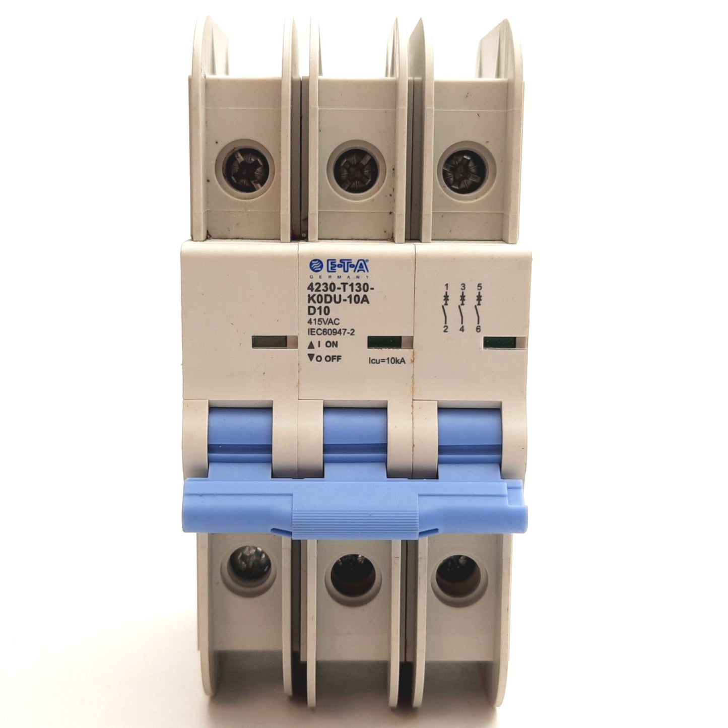 Used ETA 4230-T130-K0DU-10A Circuit Breaker, 3-Pole, D-Curve, Rating: 10A 415VAC
