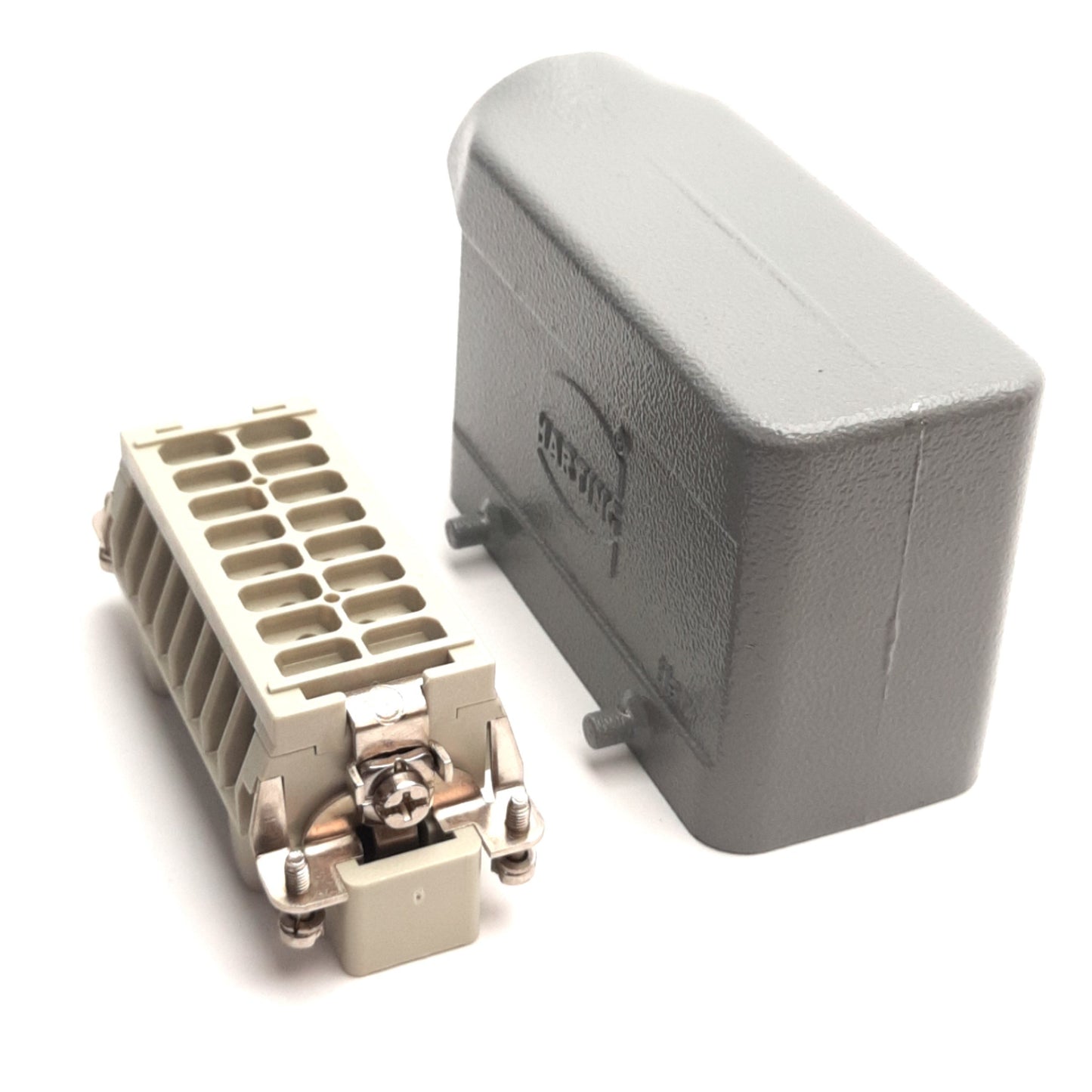 Used Harting HAN-E16M Male HDC Insert W/ 90° Housing, 16-Pos, 500V 16A, 09330162601