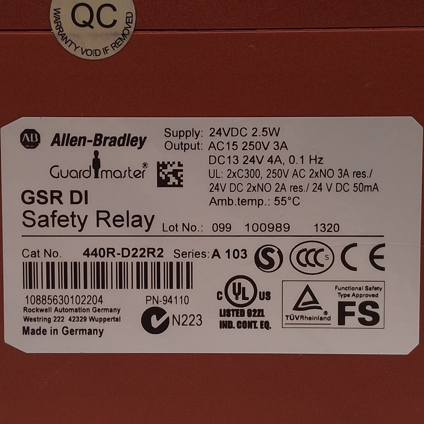 Used Allen Bradley 440R-D22R2 Guardmaster GSR DI Dual-Channel Input Safety Mat Relay