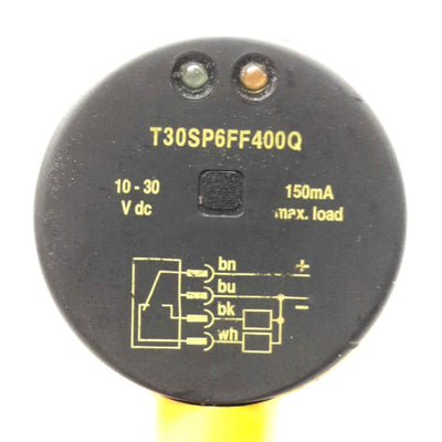 Used Banner T30SP6FF400Q Photoelectric Sensor, 400mm Range, PNP NO/NC 150mA, 10-30VDC
