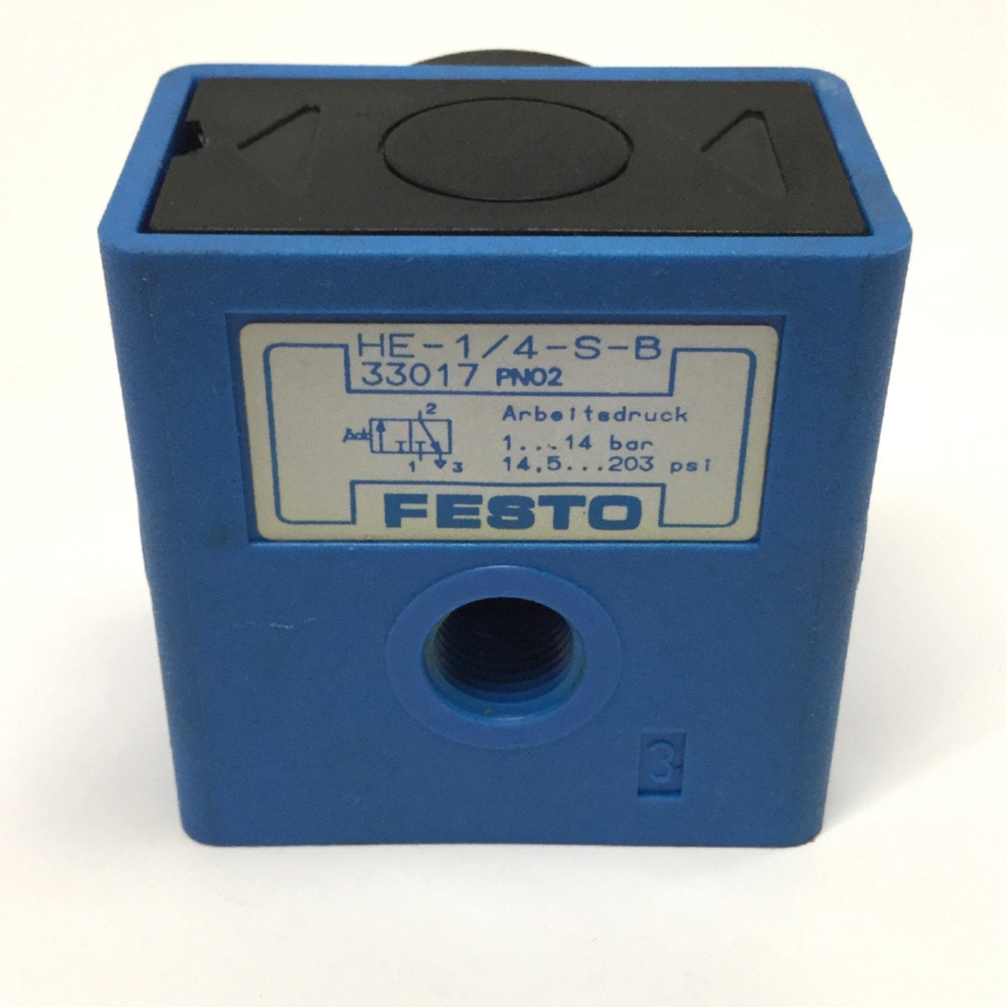 Used Festo HE-1/4-S-B 33017 Manual Soft-Start Control Valve, 1/4 Turn, 1-14bar, G1/4"