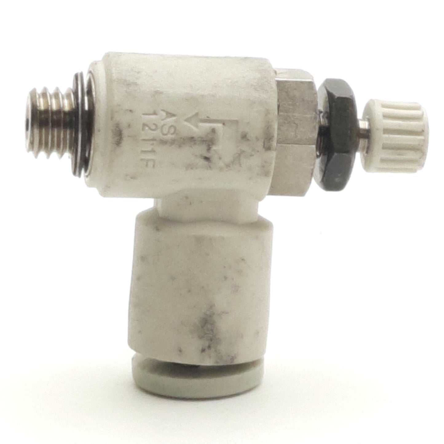 Used Lot of 10 SMC AS1211F-M5-04 Pneumatic Air Flow Control Elbow Valve 4mm OD