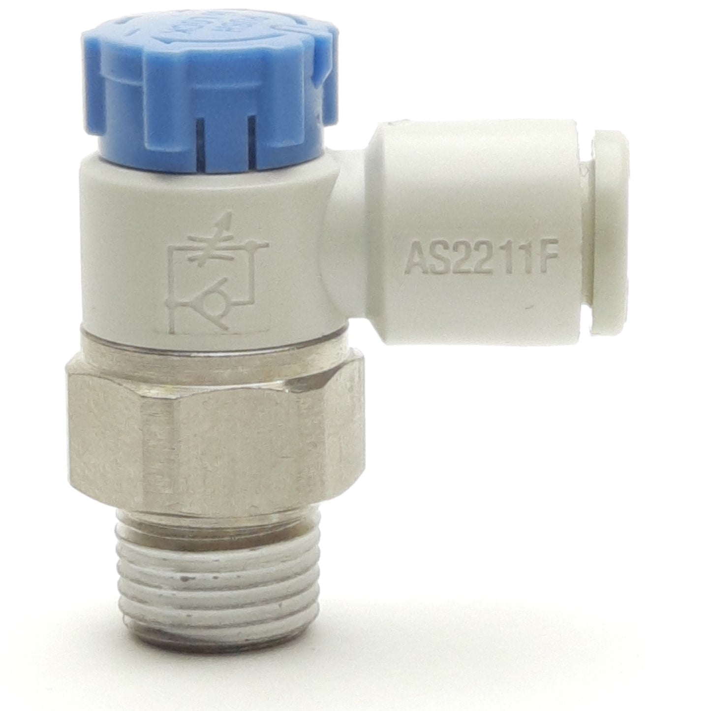 Used Lot of 4 SMC AS2211F-N01-06SA Flow Control Fitting, 6mm P2C To 1/8" NPT, 1MPa