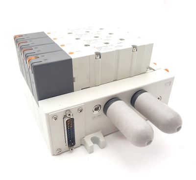 Used Bank of 4 SMC VQ4100-5 Solenoid Valves, 2-Position 5-Port, 24VDC