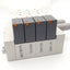 Used Bank of 4 SMC VQ4100-5 Solenoid Valves, 2-Position 5-Port, 24VDC