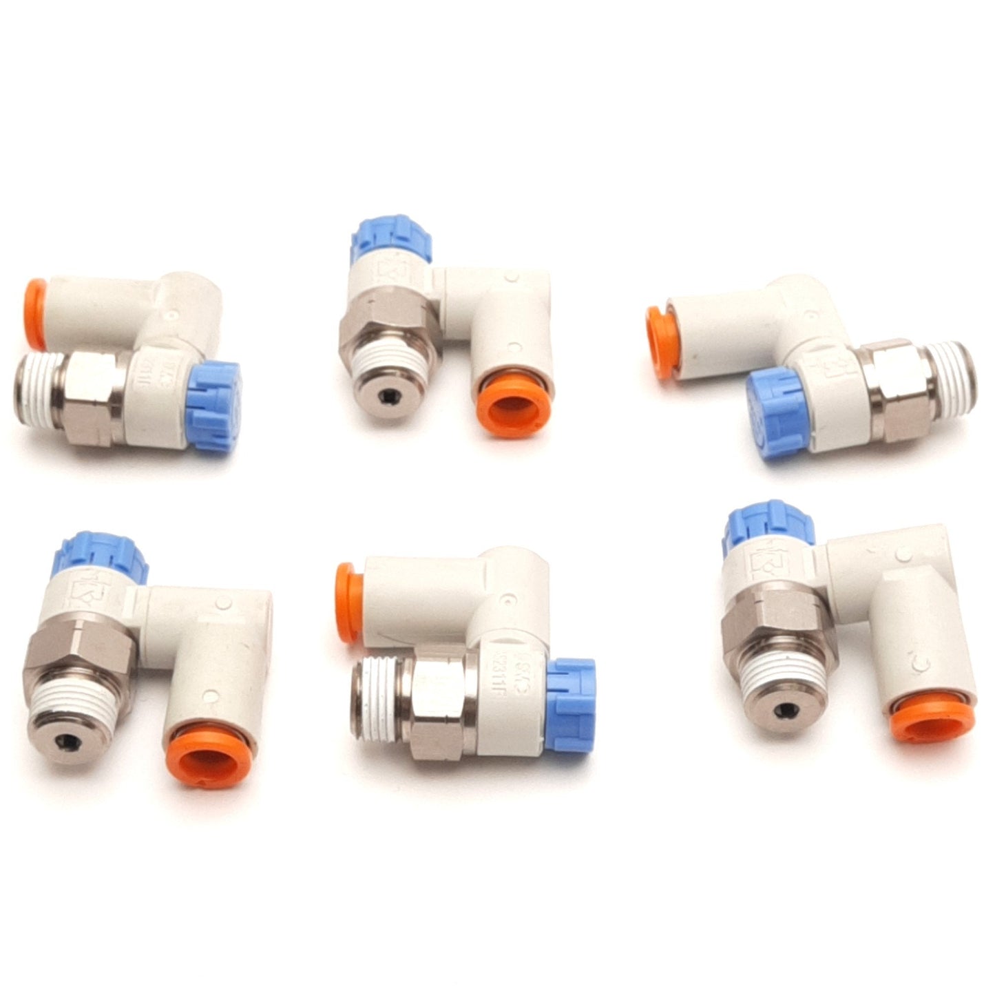 Used Lot of 6 SMC AS2311F-N01-07S Flow Control Valve w/ Push Lock, 1/4" P2C, 1/8"NPT