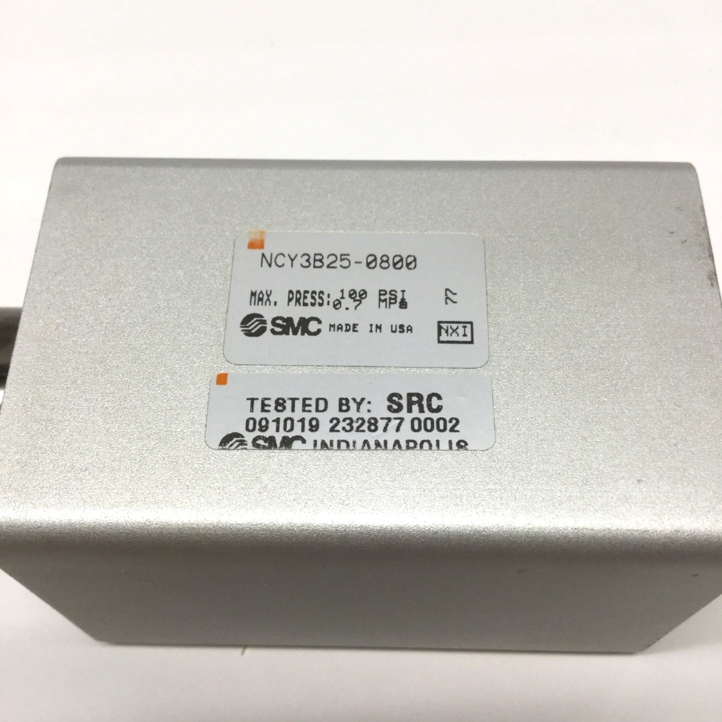 Used SMC NCY3B25-0800 Magnetically Coupled Rodless Cylinder 1" Bore, 8" Stroke 100psi