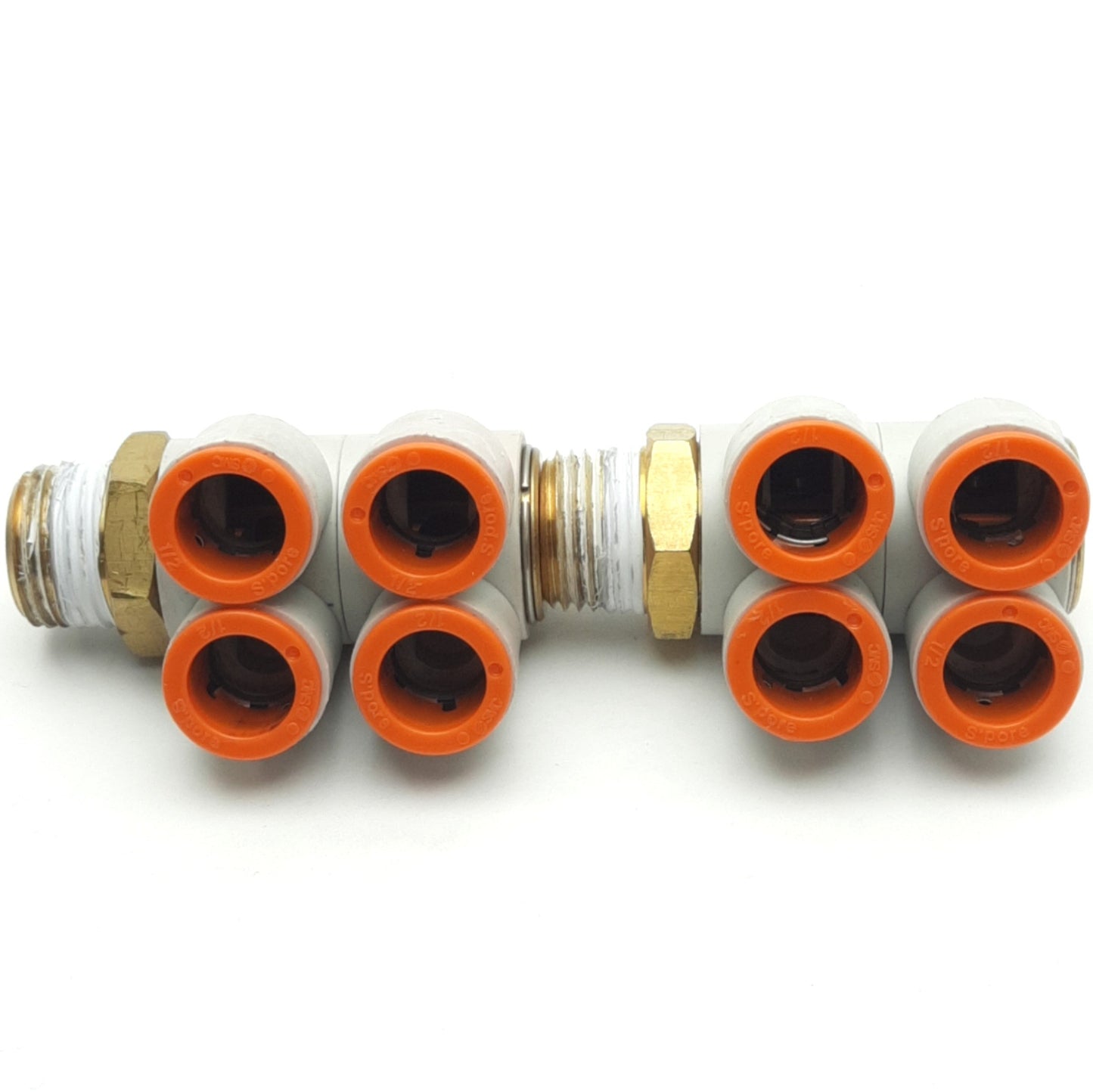Used Lot of 2 SMC KQ2ZD13-37NS Double Branch Elbow Fitting 4x 1/2" Tube to 1/2"NPT