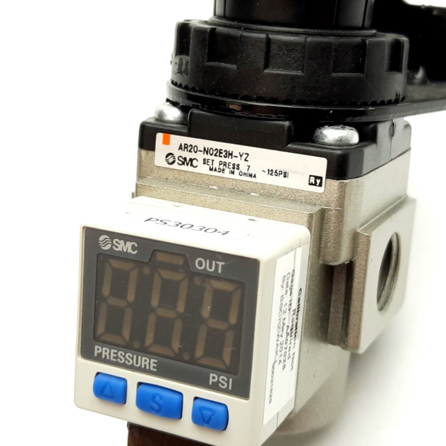Used SMC AR20-N02E3H-YZ Pneumatic Regulator, W/ ISE35-N-65-P Digital Pressure Switch