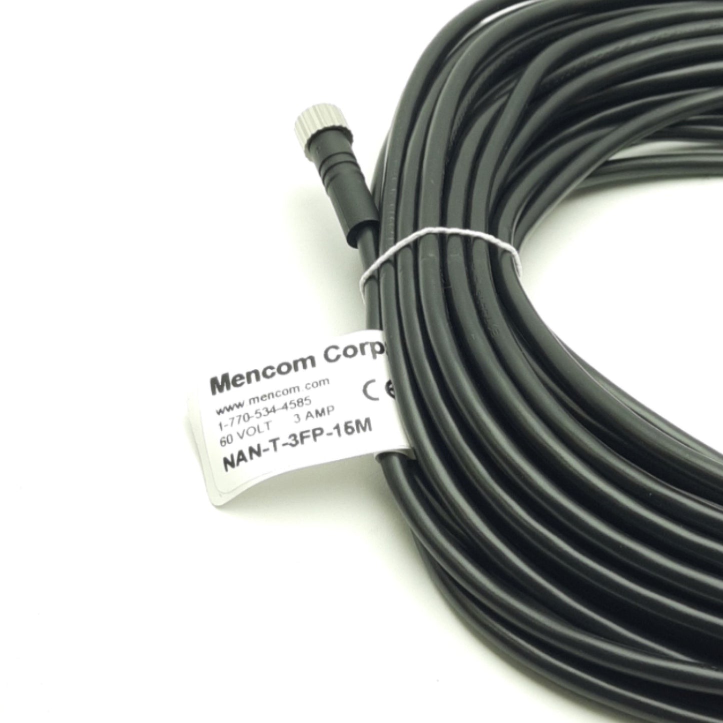 Used Mencom Corp NAN-T-3FP-15M Cordset, 3-Pole, M8 Female Straight, 15m, 60 VAC, 3A