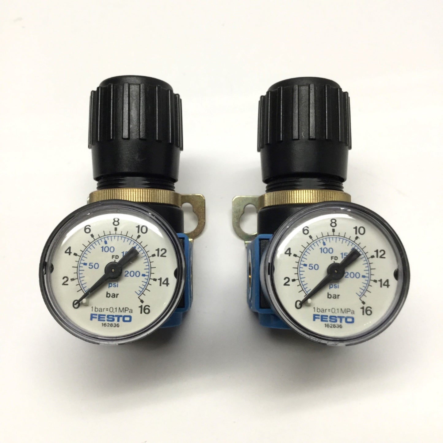 Used Lot of 2 Festo LR-1/8-S-B-NPT Pressure Regulator with Gauge 1/8" NPT, 1-16 Bar