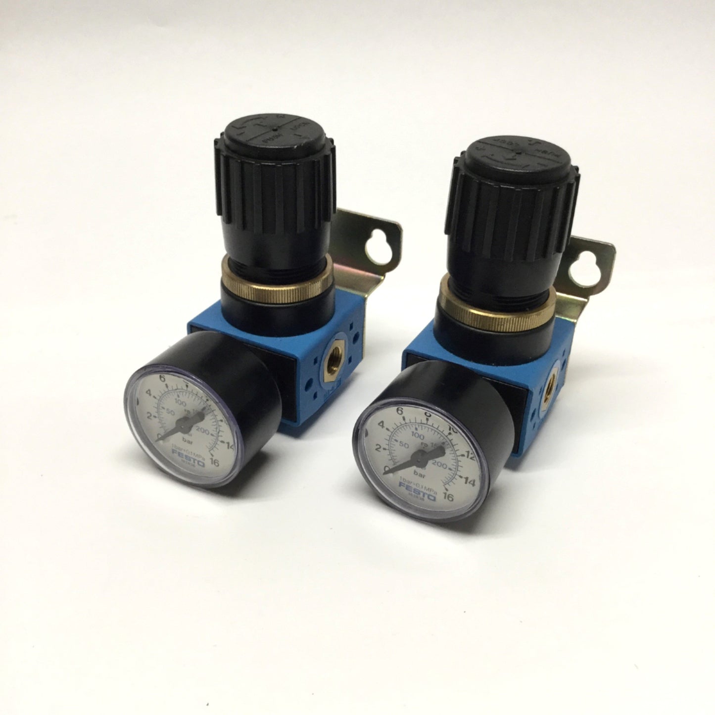 Used Lot of 2 Festo LR-1/8-S-B-NPT Pressure Regulator with Gauge 1/8" NPT, 1-16 Bar