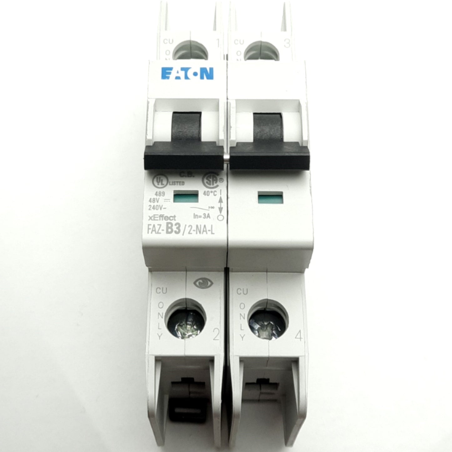 New – Open box Eaton Corp FAZ-B3/2-NA-L Mini Circuit Breaker, 2-Pole, 3A, 240VAC, Din-Rail