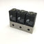 Used Manifold of 3 Fluid Automation Systems 3-Way NC Solenoid Valves 24VDC 1/8" BSPP