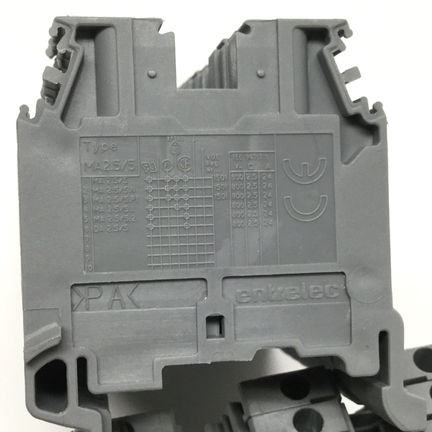 Used Lot of 95 Entrelec MA2.5/5 Feed-Thru Terminal Blocks 600V 30A, 22-12AWG, Gray