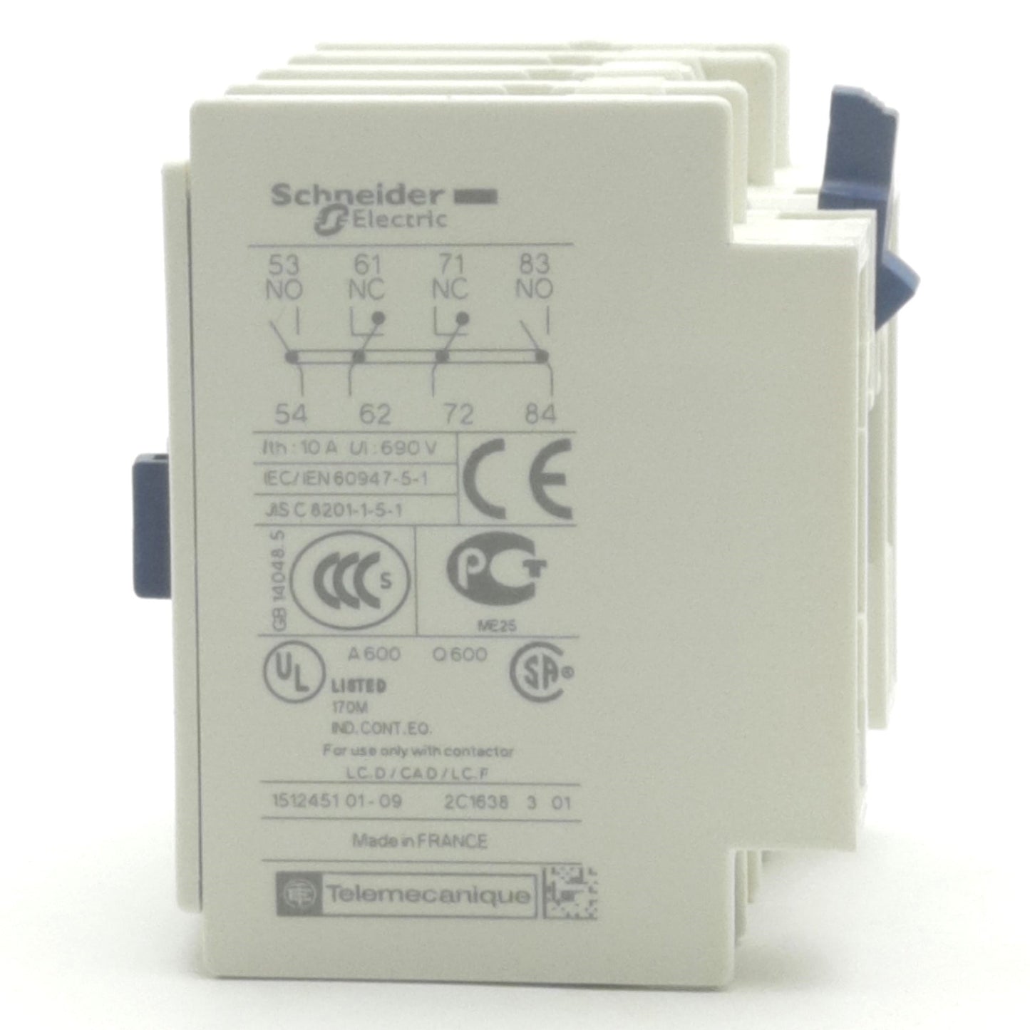 Used Schneider Electric LADN22 Auxiliary Contact Block, 2NO & 2NC, 690 VAC 1.04 A, 4P