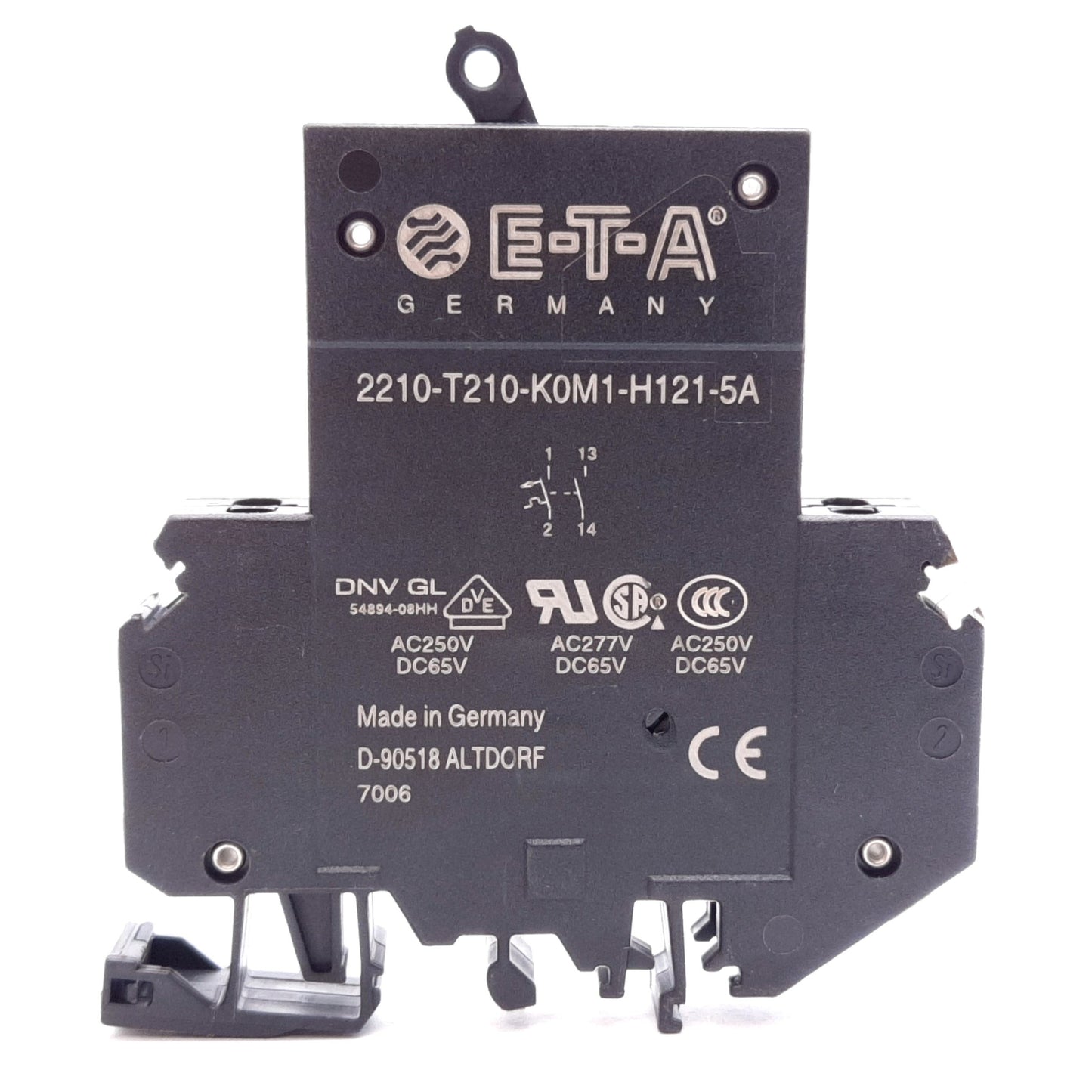 Used ETA 2210-T210-K0M1-H121-5A Thermal-Magnetic Circuit Breaker, 1-Pole, 5A 277VAC
