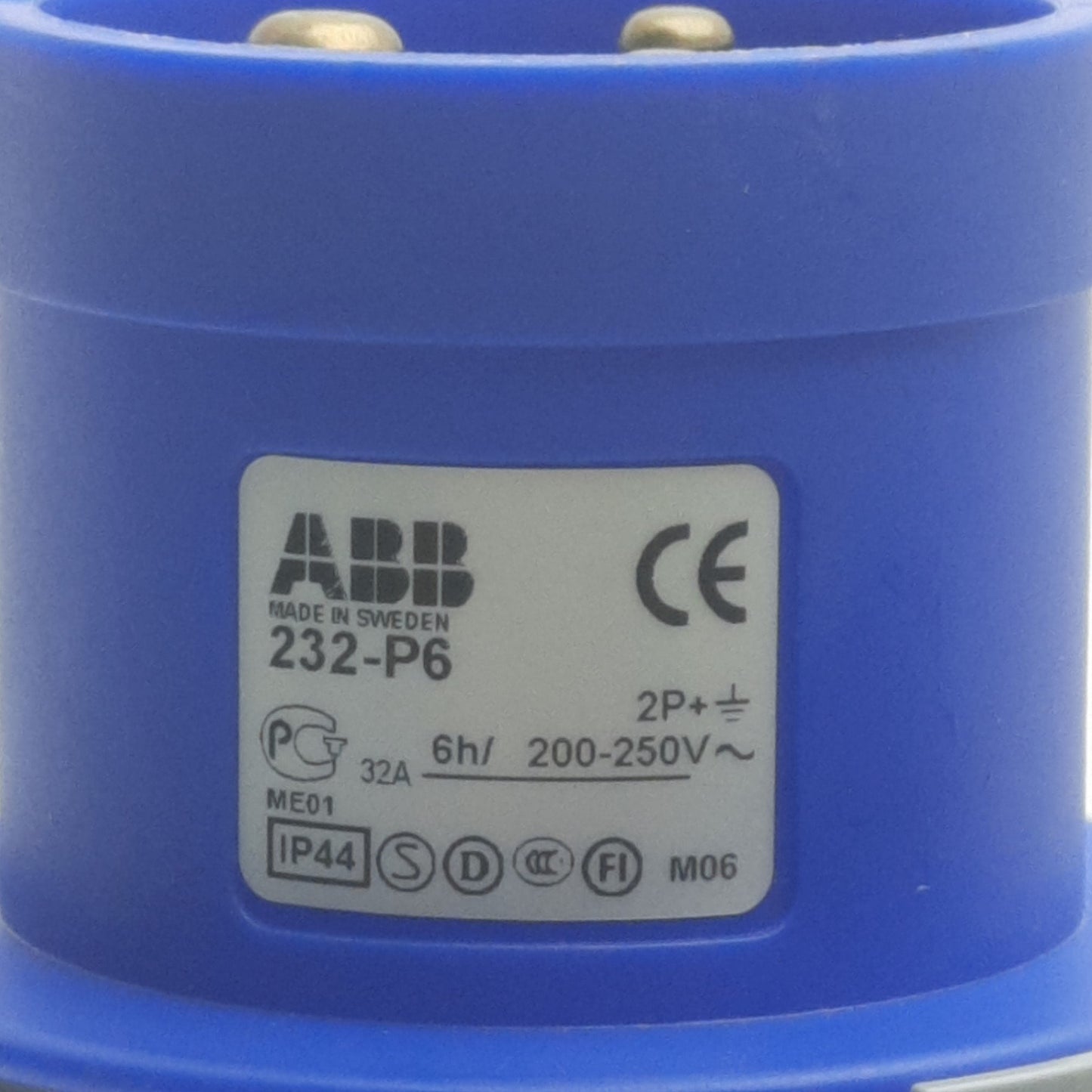 Used ABB 232-P6 Connector Plug, 3-Pin, 2-Pole, 250VAC, 32A, Cable Mount