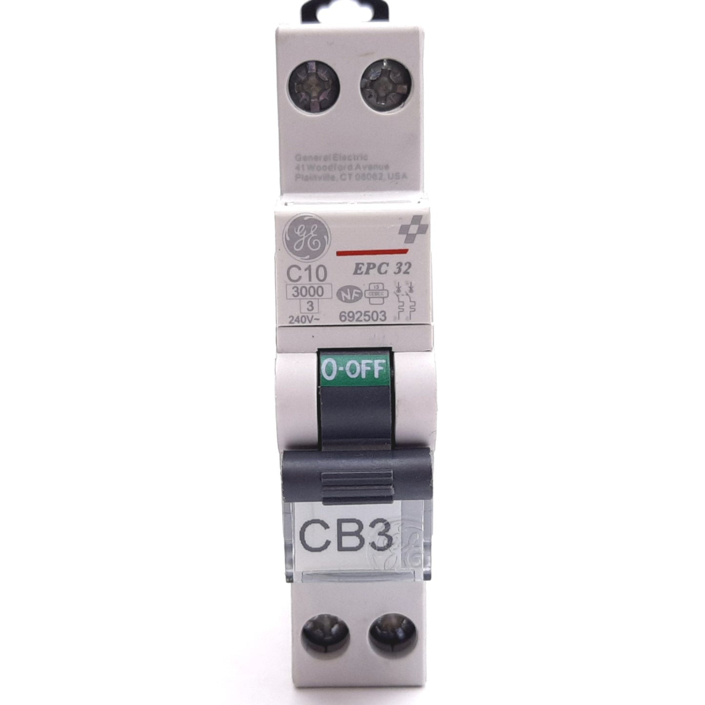 Used General Electric EPC 32 C10 Circuit Breaker, 2-Pole, C-Curve, Rating: 10A 240VAC