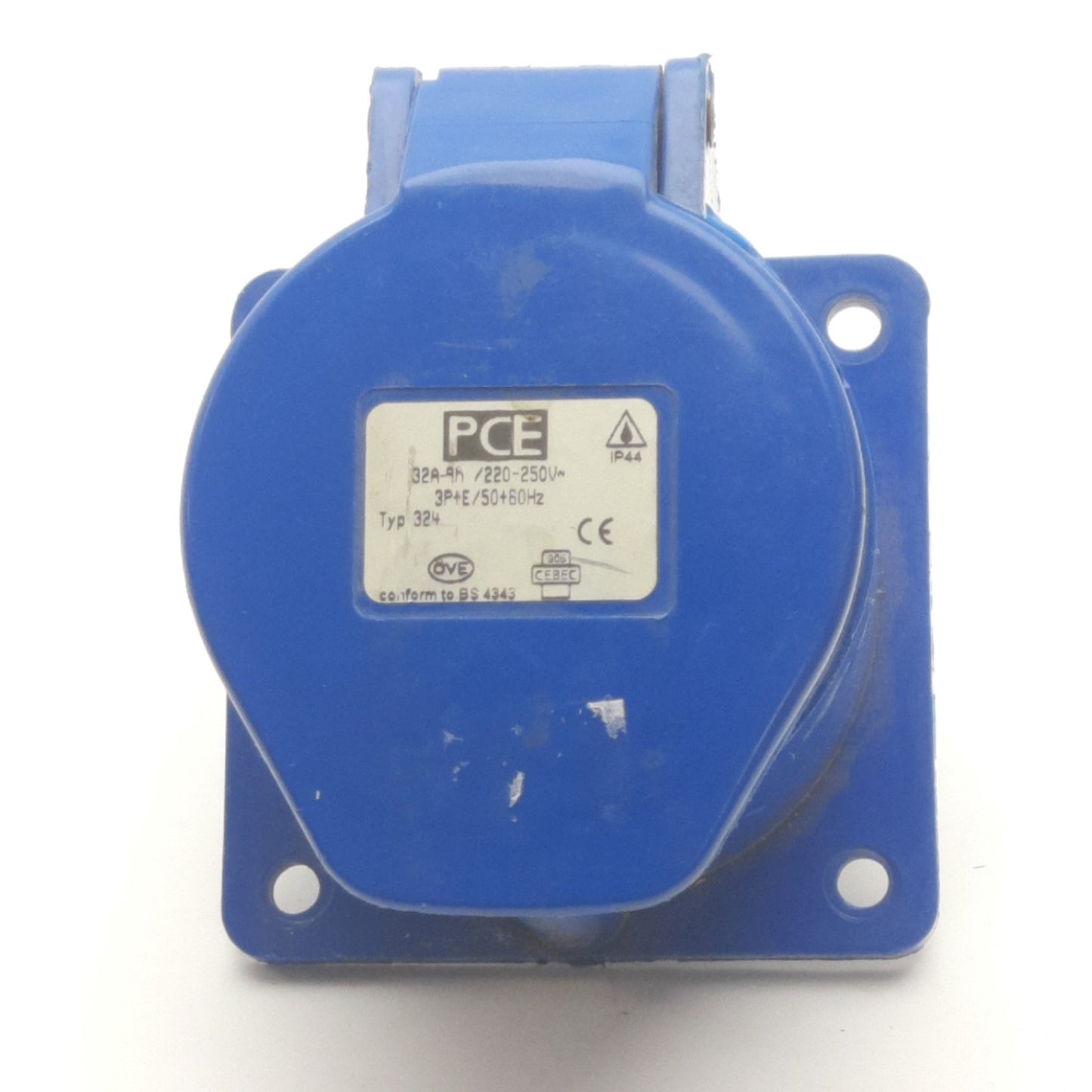 Used PC Electric 324 AC Supply 3-Phase Socket, 4-Pole, 32A, 250VAC, IP44 Protection