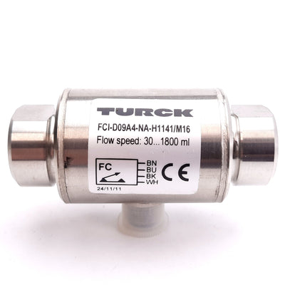Used Turck FCI-D09A4-NA-H1141/M16 Flow Monitoring Sensor, Inline, 3-1800ml, M16x1.5