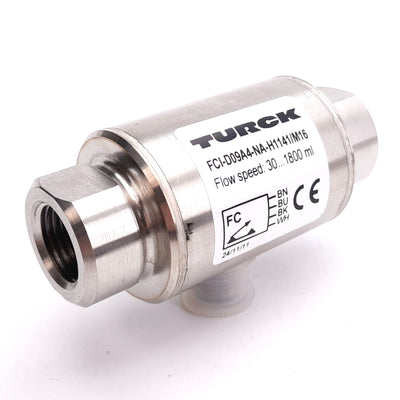 Used Turck FCI-D09A4-NA-H1141/M16 Flow Monitoring Sensor, Inline, 3-1800ml, M16x1.5