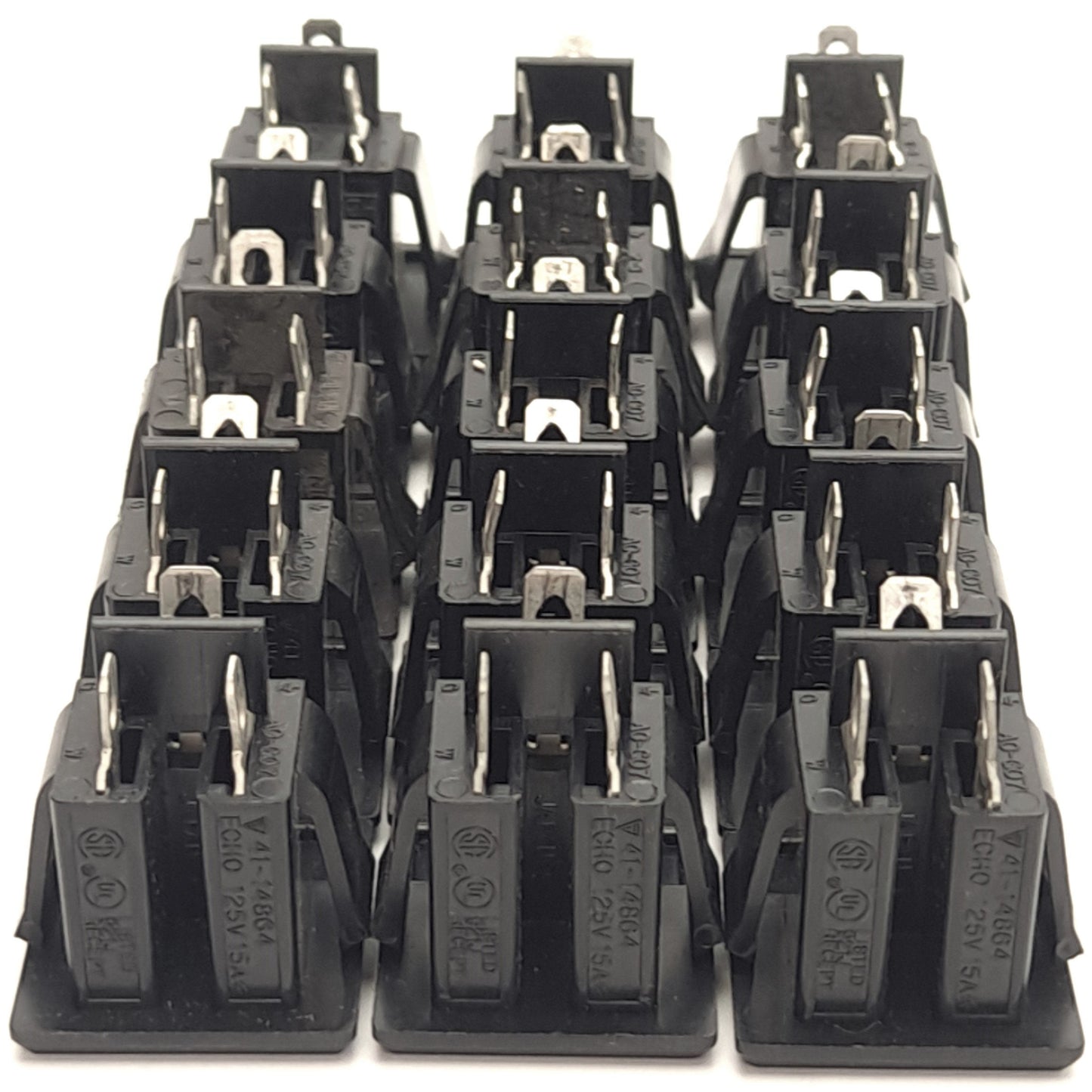 Used Lot of 15 EDK AC-G07FB18 AC Outlet Sockets, 125VAC 15A, 27 x 27 x 32.5mm, 3-Pole