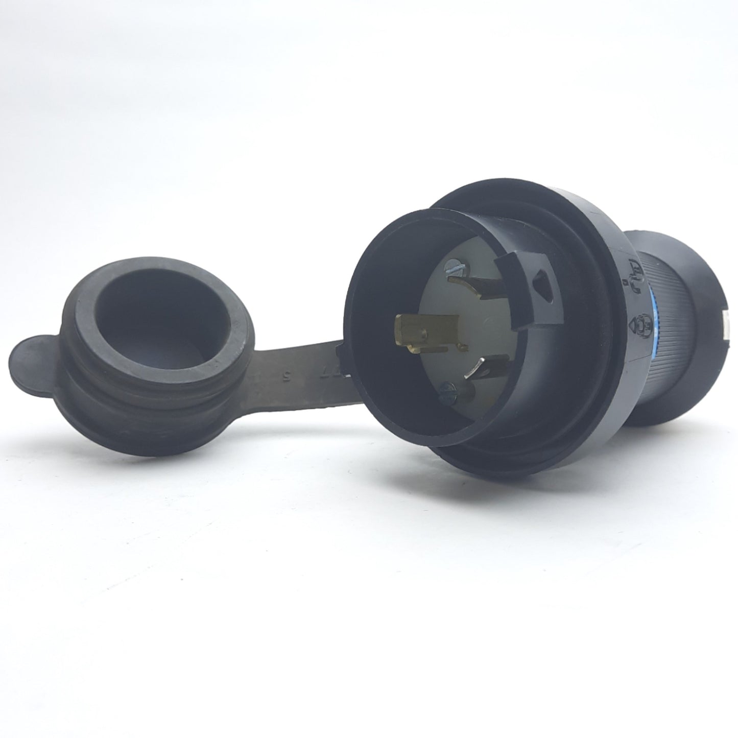 Used Hubbell HBL2321SW Twist-Lock Plug w/Watertight Shroud, 2-Pole 3-Wire, 20A 250VAC