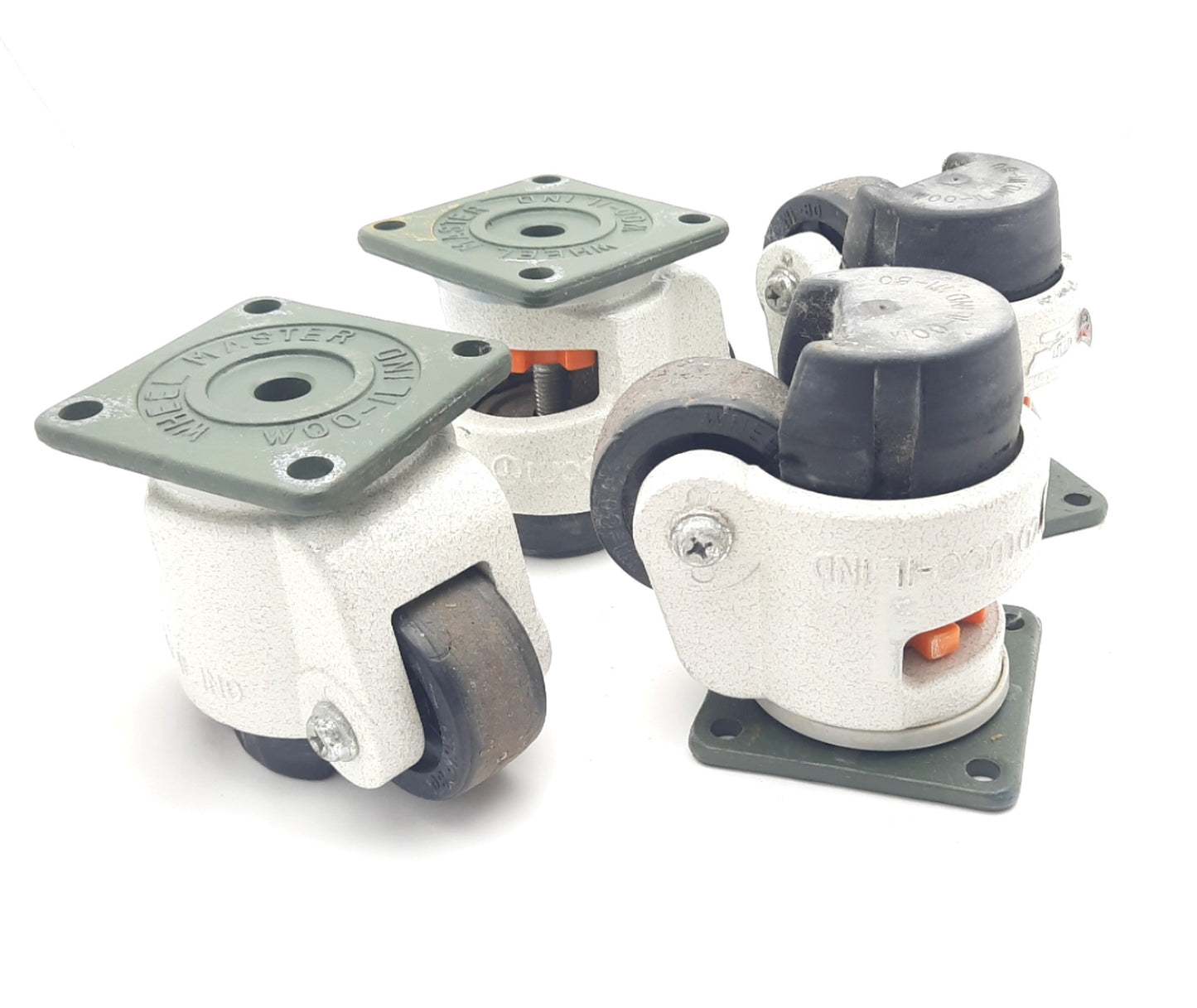 Used Lot of 4 Wheel Master WI-80 Plate Mount Leveling Swivel Caster 500kg, 2.48" Dia