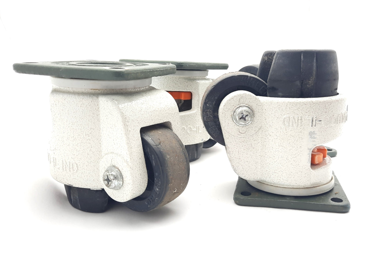 Used Lot of 4 Wheel Master WI-80 Plate Mount Leveling Swivel Caster 500kg, 2.48" Dia