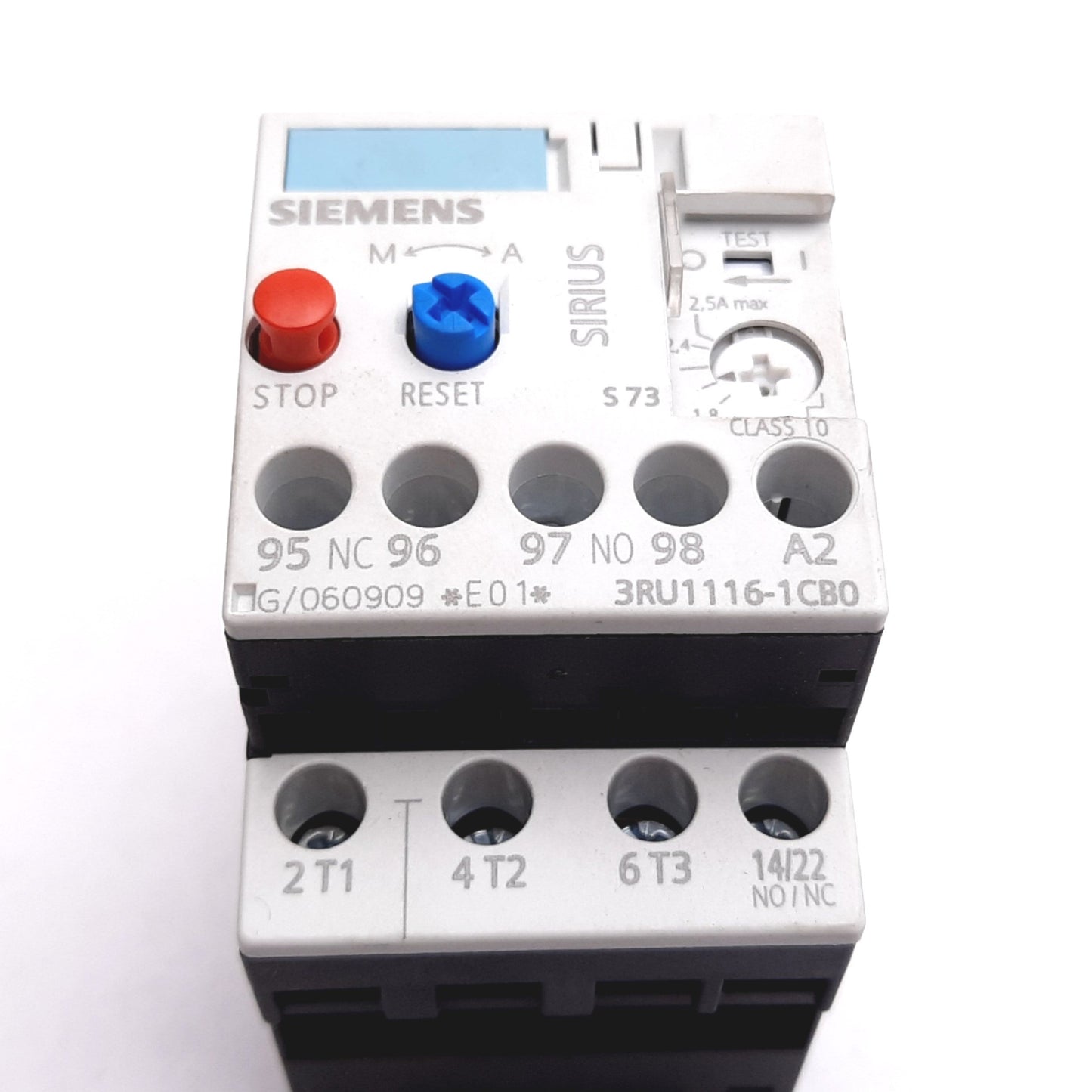 Used Siemens 3RU1116-1CB0 Overload Relay, 3-Pole N/C & N/O Aux, Range: 1.8-2.5A