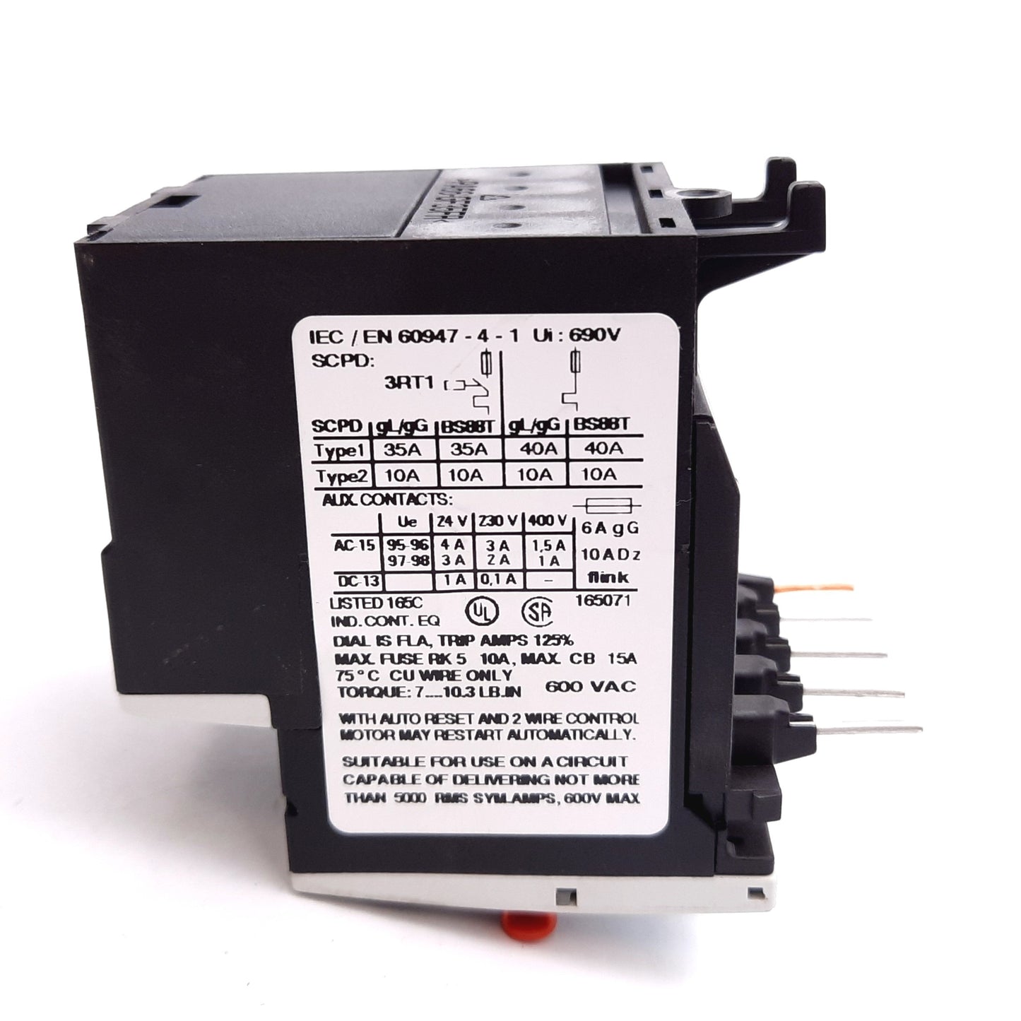 Used Siemens 3RU1116-1CB0 Overload Relay, 3-Pole N/C & N/O Aux, Range: 1.8-2.5A