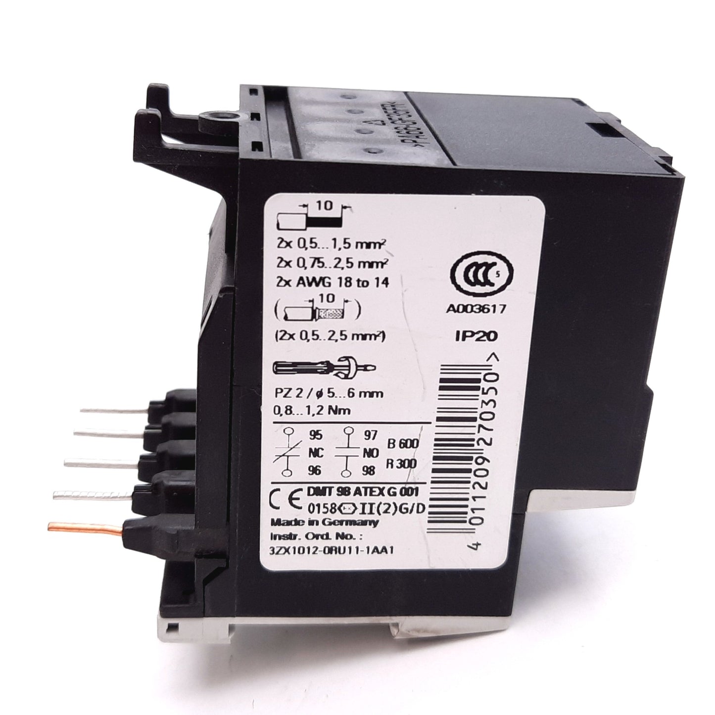 Used Siemens 3RU1116-1CB0 Overload Relay, 3-Pole N/C & N/O Aux, Range: 1.8-2.5A