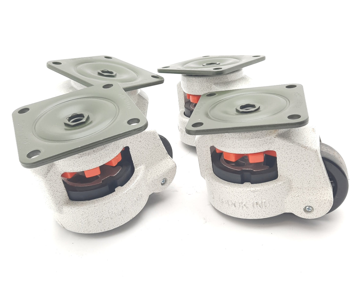 Used Lot of 4 Foot Master GD-80F Swivel Leveling Caster ø63mm, 90mm Plate, 550Kg