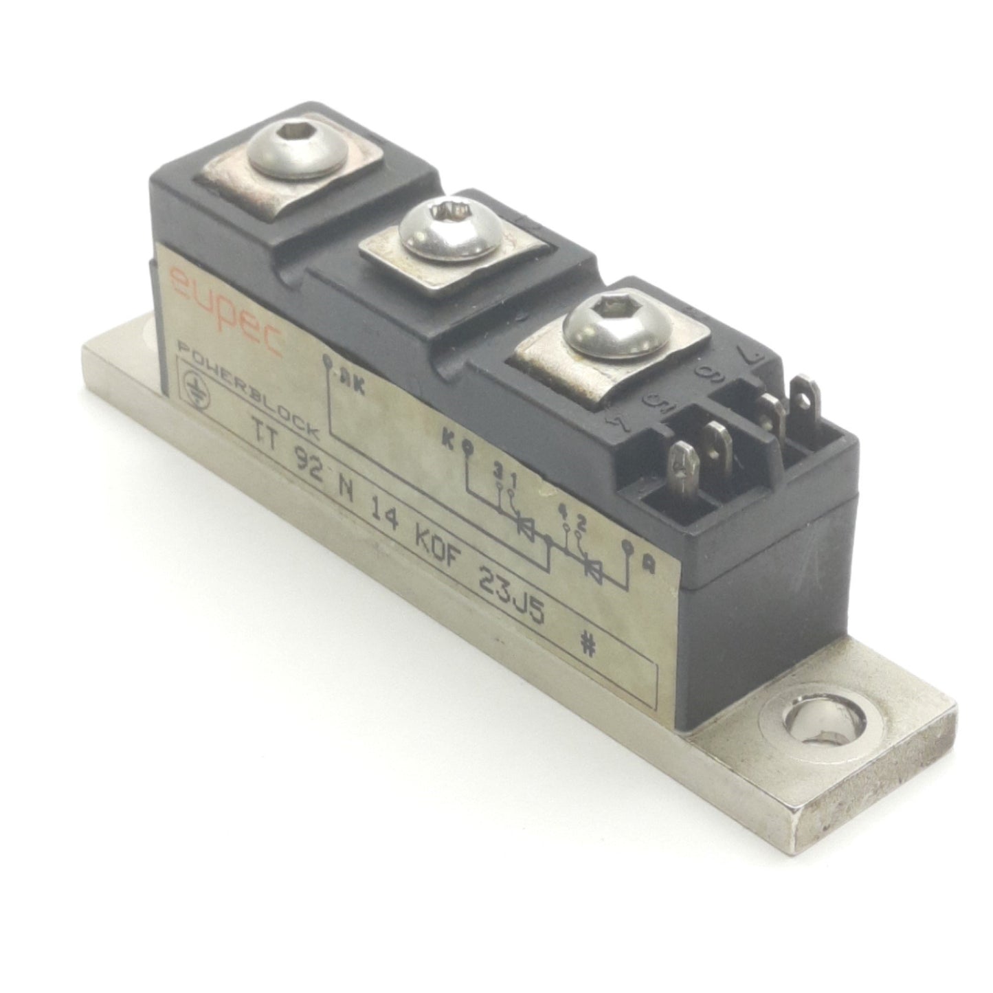 Used Eupec TT92N14KOF23J5 SCR Module, 1.4kV AC, 104A, 1.4V Trigger, 200mA Holding