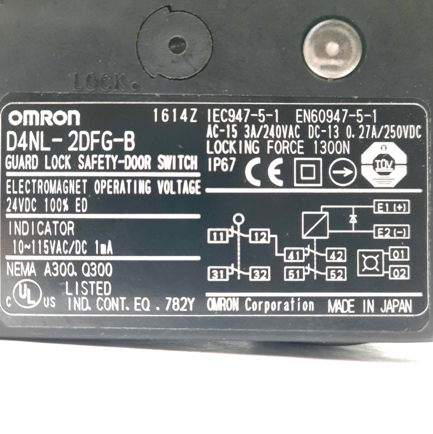 Used Omron D4NL-2DFG-B Interlock Safety Switch, 4x NC, Power to Lock, 1300N, 24VDC