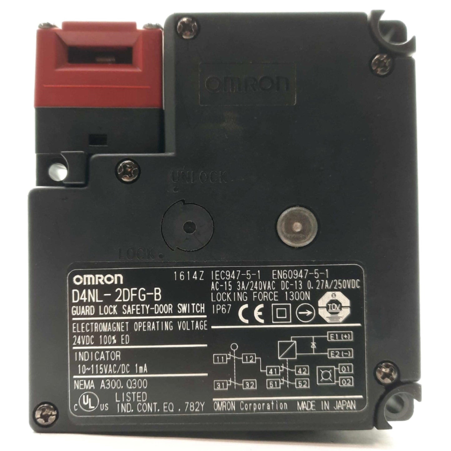 Used Omron D4NL-2DFG-B Interlock Safety Switch, 4x NC, Power to Lock, 1300N, 24VDC