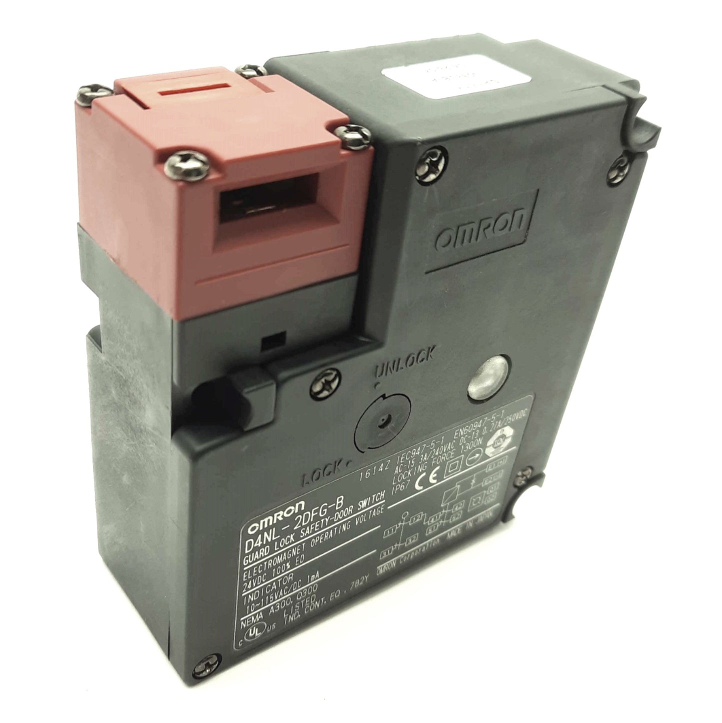Used Omron D4NL-2DFG-B Interlock Safety Switch, 4x NC, Power to Lock, 1300N, 24VDC