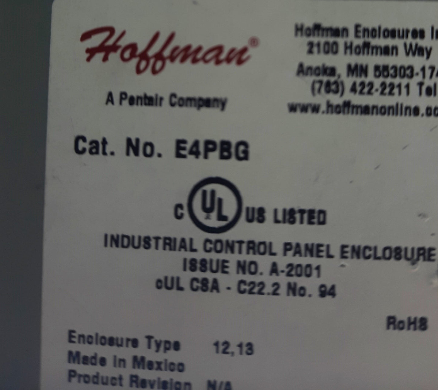 Used Hoffman E4PBG Pushbutton Enclosure Allen Bradley E-Stop Operator Panel