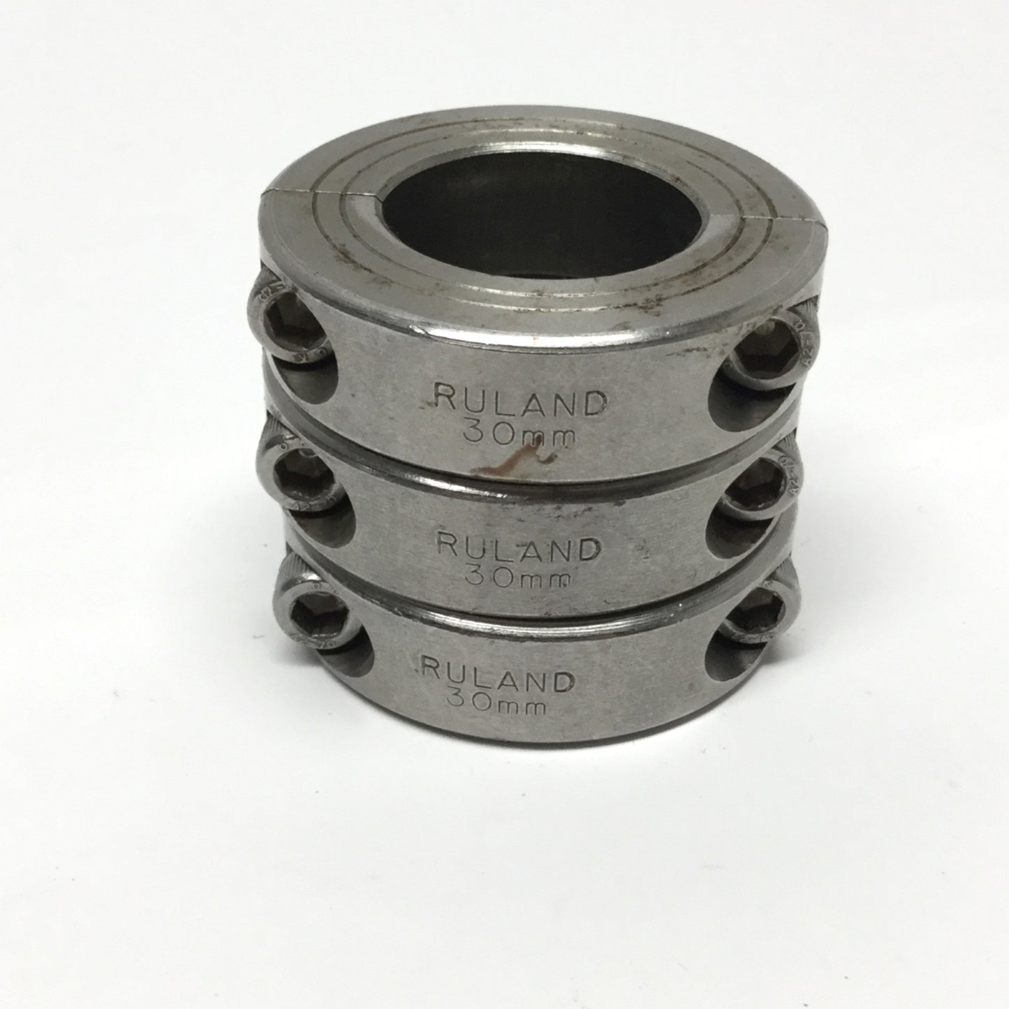 Used Lot of 3 Ruland MSP-30-SS Shaft Collars, Two-Piece Clamp, 303 Stainless, Ø30mm