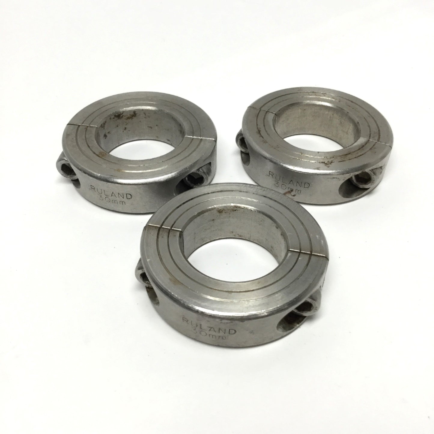 Used Lot of 3 Ruland MSP-30-SS Shaft Collars, Two-Piece Clamp, 303 Stainless, Ø30mm