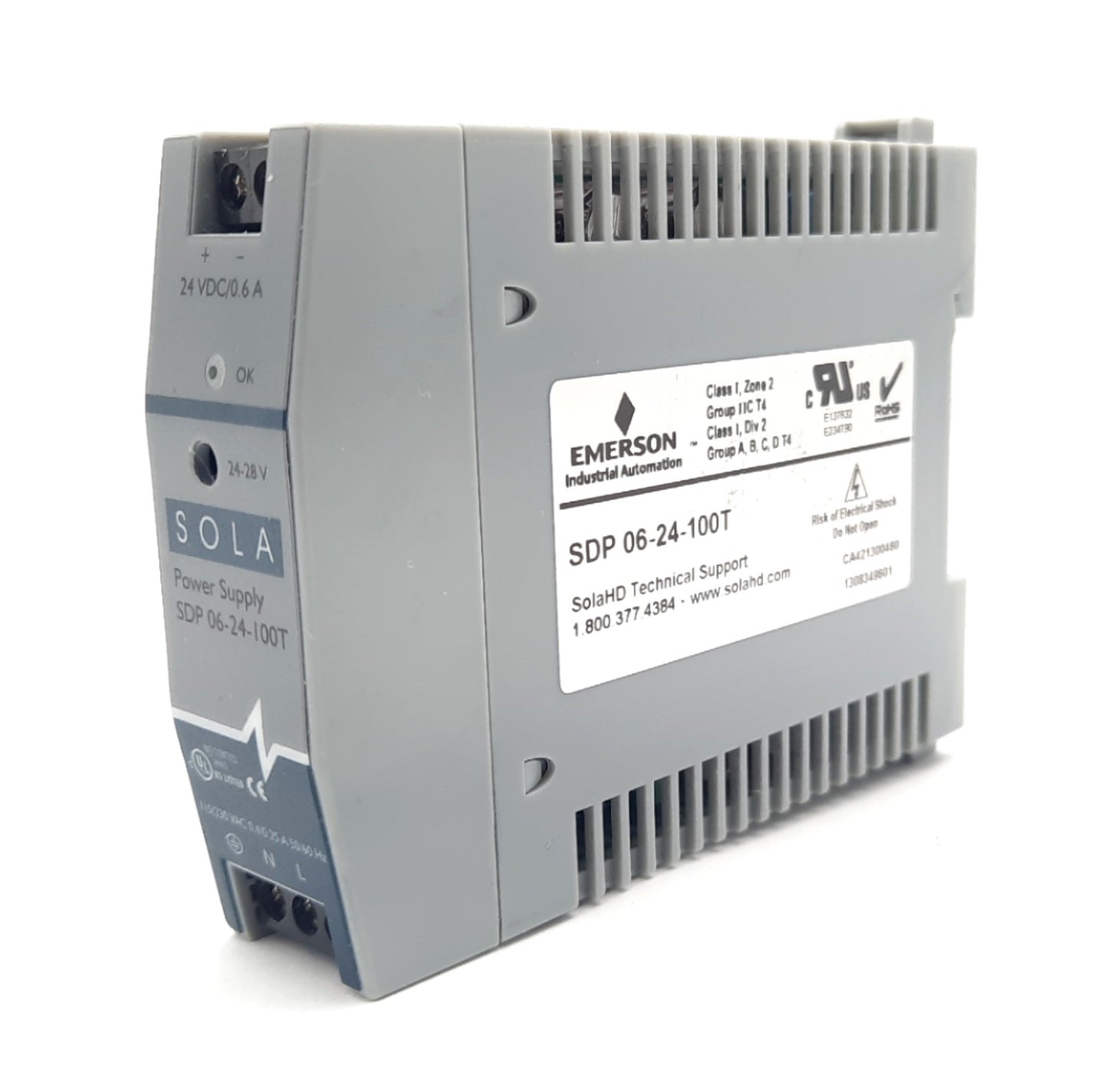 Used Sola SDP 06-24-100T Power Supply In: 115/230VAC 0.4/0.25A Out: 24VDC 0.6A