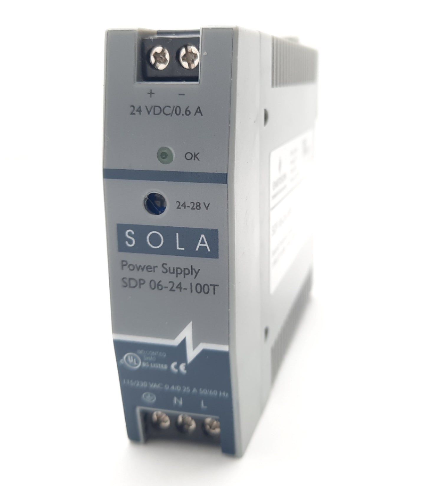 Used Sola SDP 06-24-100T Power Supply In: 115/230VAC 0.4/0.25A Out: 24VDC 0.6A