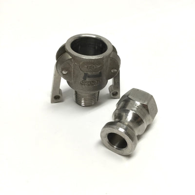 Used PT Coupling E05A & E05B 316 Stainless Cam & Groove Coupler w/ Adapter, 1/2" NPT