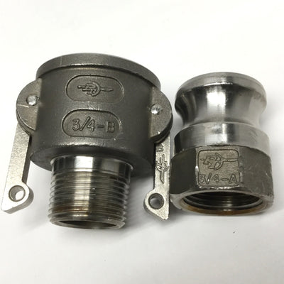 Used PT Coupling 07A & 07B 316 Stainless Cam & Groove Coupler w/ Adapter, 3/4" NPT