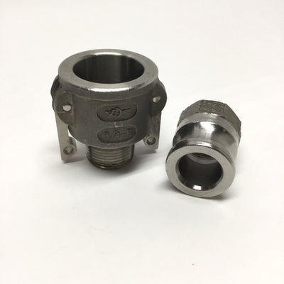 Used PT Coupling 07A & 07B 316 Stainless Cam & Groove Coupler w/ Adapter, 3/4" NPT