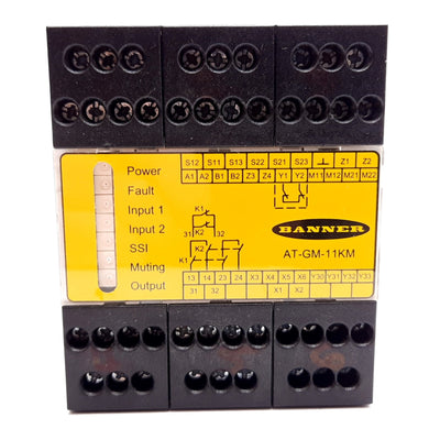 Used Banner AT-GM-11KM Dou-Touch Two-Hand Control Module, 115VAC/24VDC, N/C Aux
