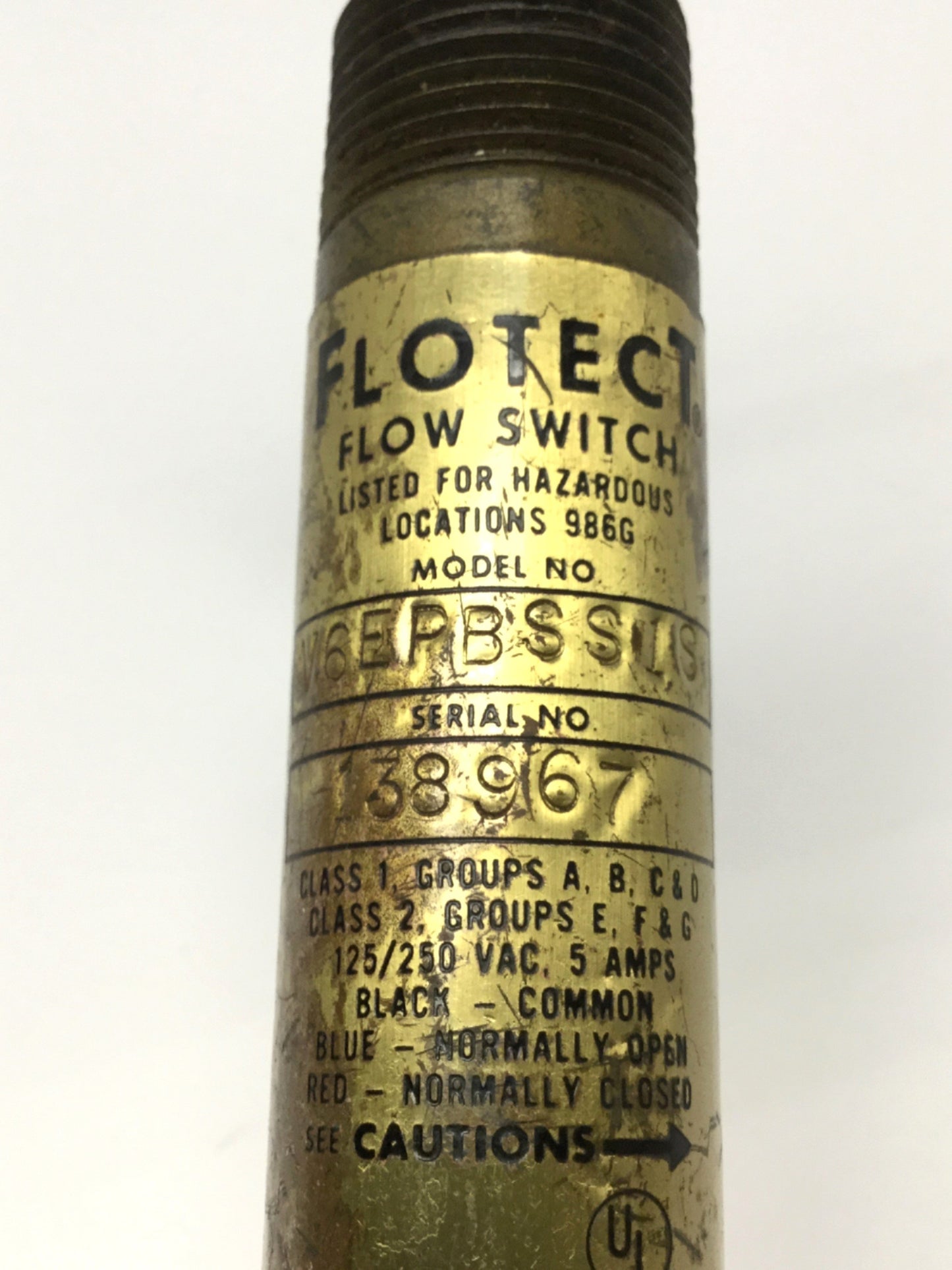 Used Flotect V6EPBSS1S Hazardous Location Flow Switch SPDT 1/2" NPT, 125/250VAC 5A
