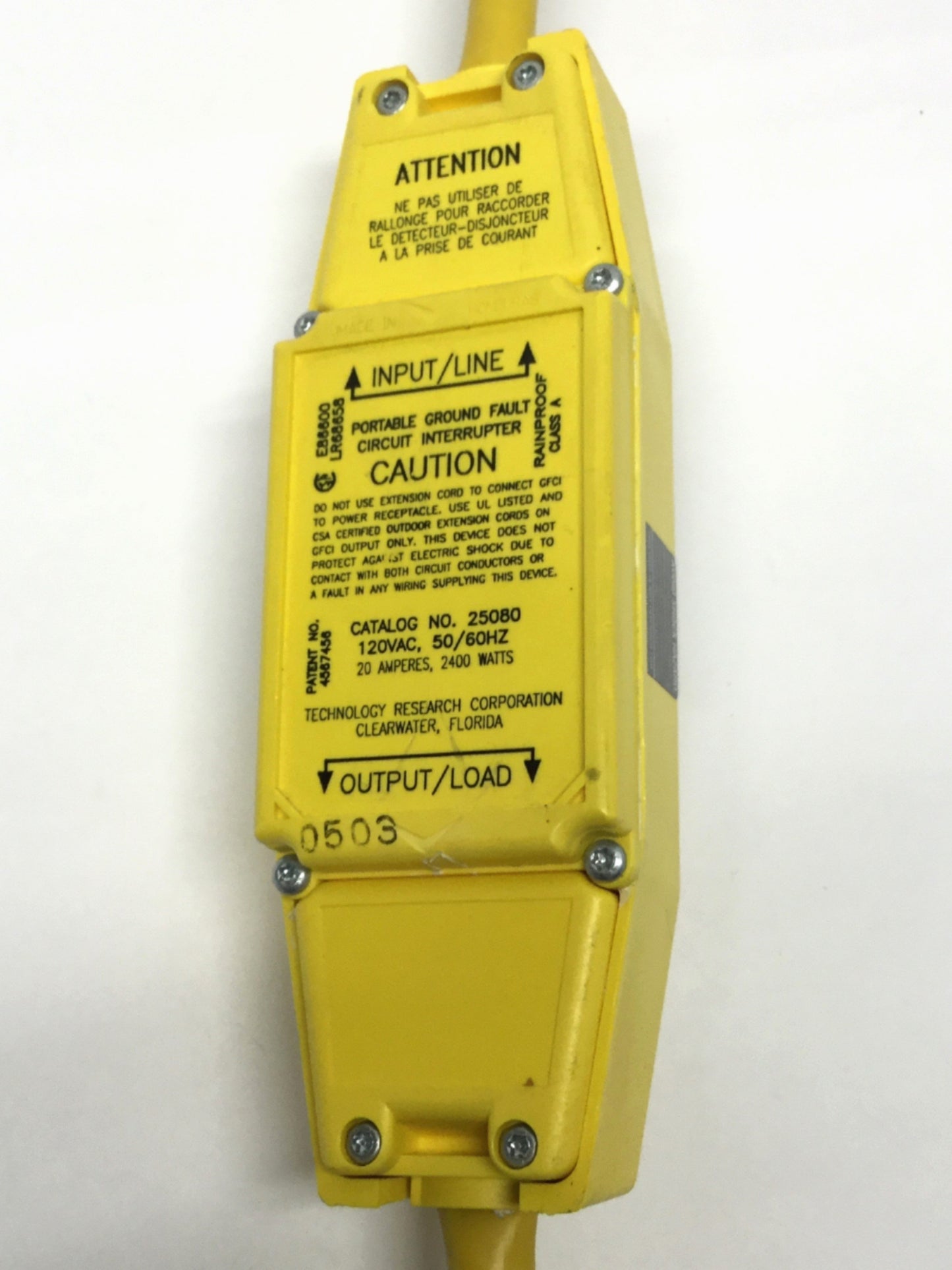 Used TRC 25080L-2-002L Portable Inline Cord GFCI 120V 50/60Hz 20A Twist-Lock 3-Pole