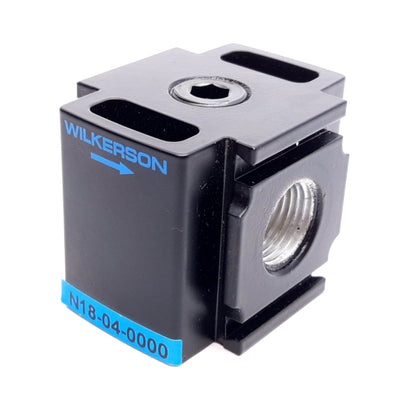 Used Wilkerson N18-04-0000 Diverter Block, In/Out Ports: 1/2" NPT, Aux Port: 3/8" NPT